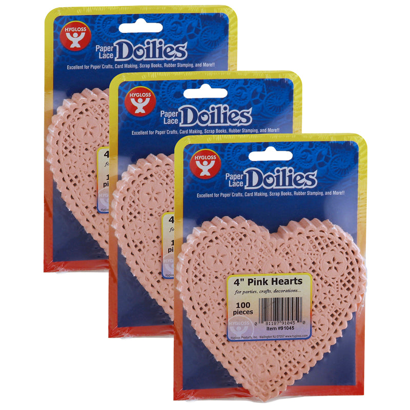 (3 PK) DOILIES 4 PINK HEARTS