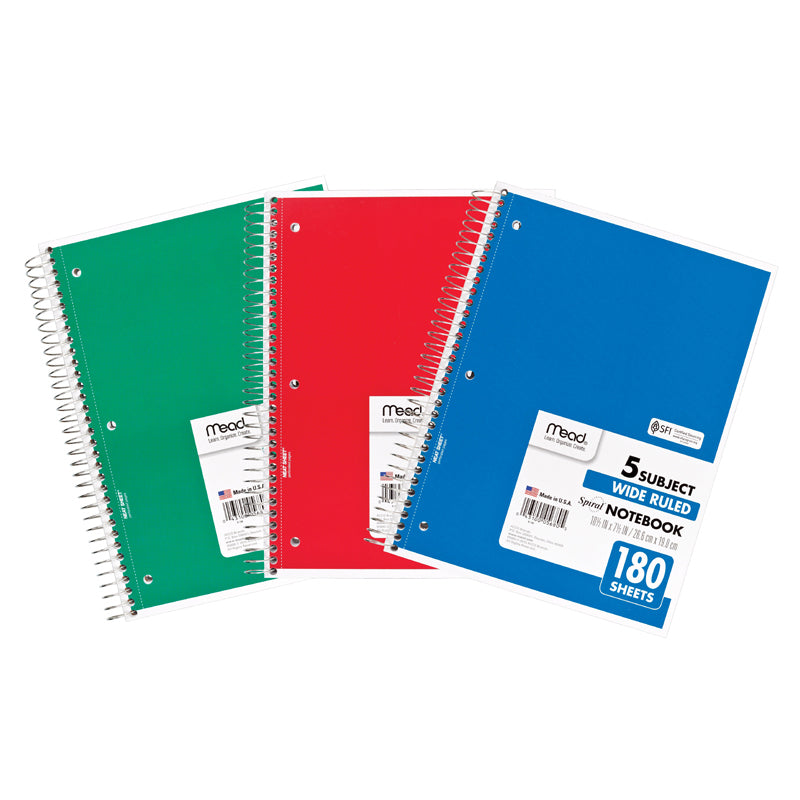 NOTEBOOK SPIRAL 5 SUBJECT 180 CT