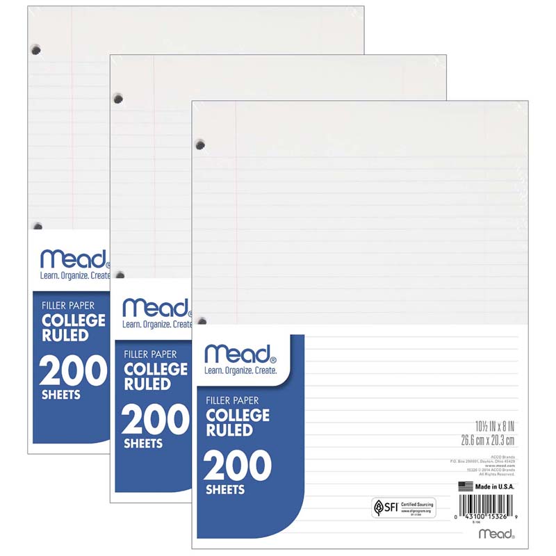 (3 PK) PAPER FILLER COLLEGE RULED