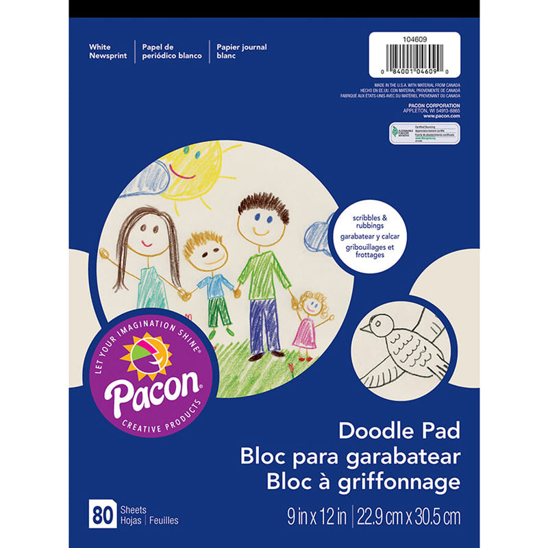 DOODLE PAD WHITE 80 SHEETS 9X12