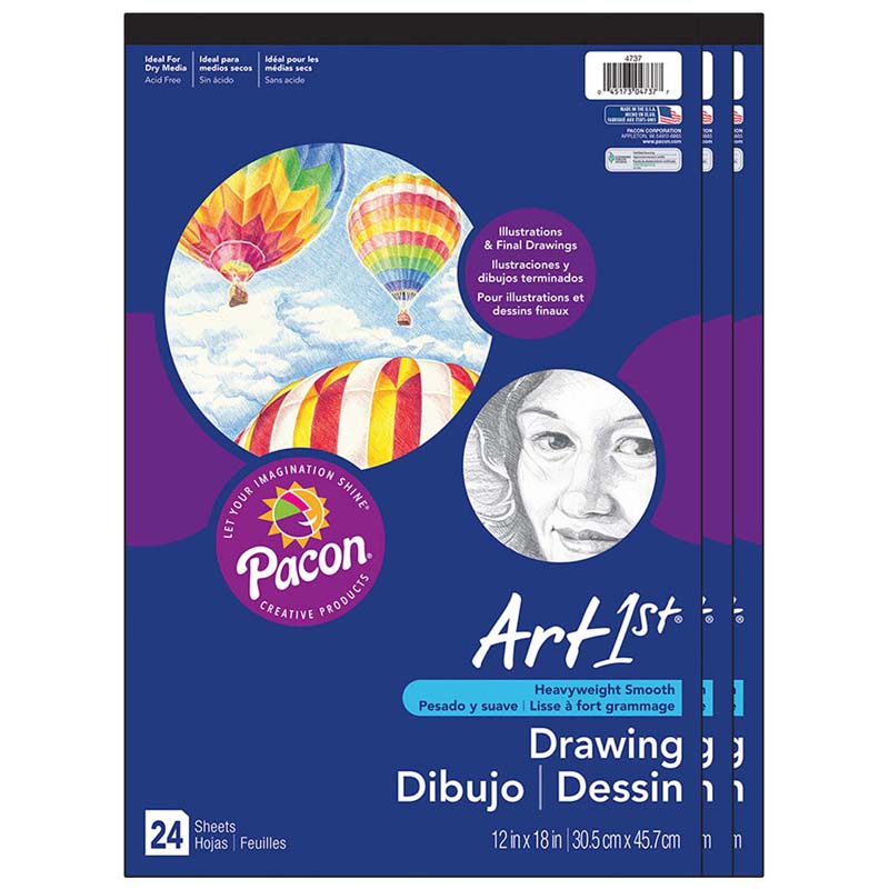 (3 EA) ART1ST DRAWING PAD 12X18