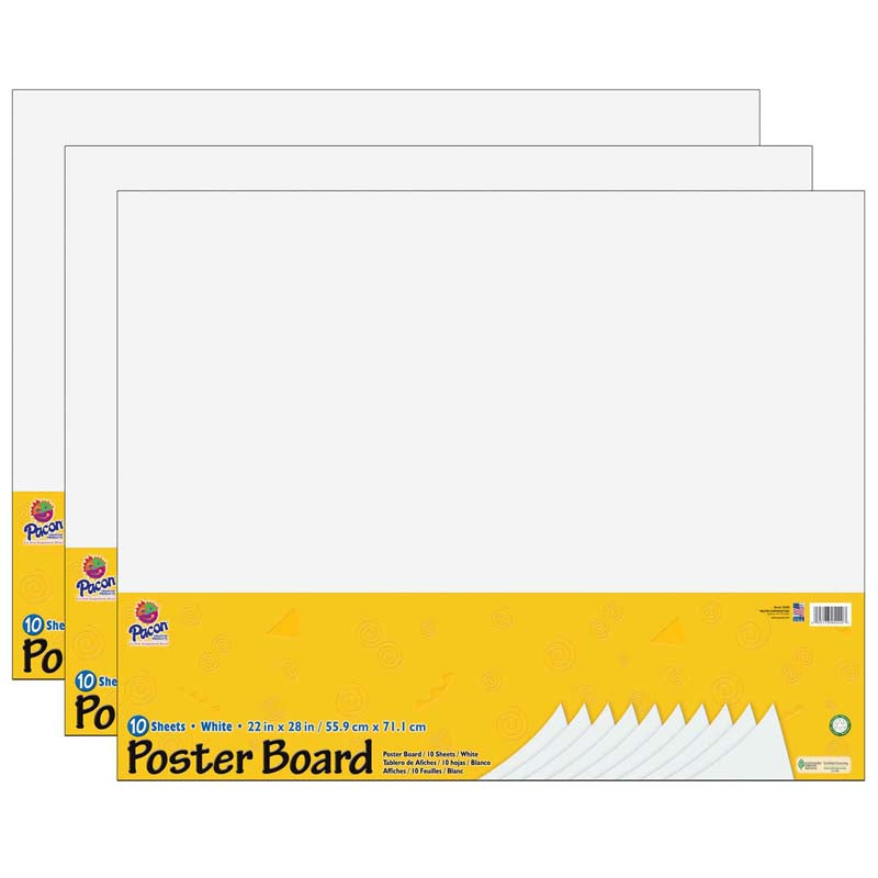 (3 PK) WHITE POSTER BOARD 22X28