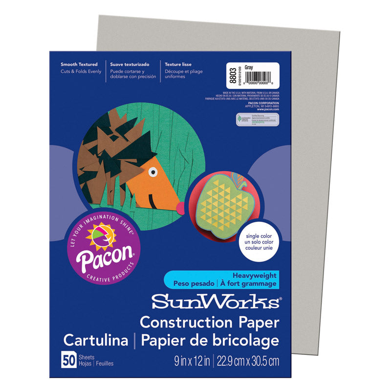 CONSTRUCTION PAPER GRAY 50PK 9X12