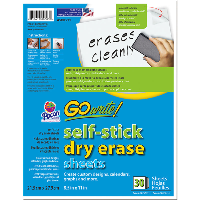 DRY ERASE SHEETS WHITE 30 SHEETS