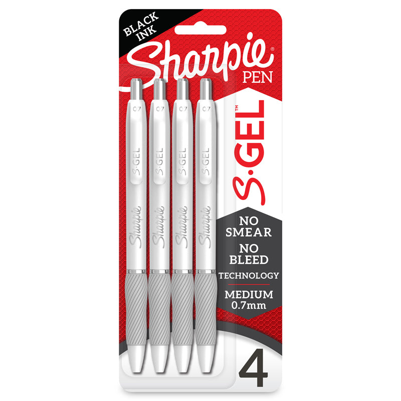 SHARPIE S-GEL WHITE BARREL BLK 4CT