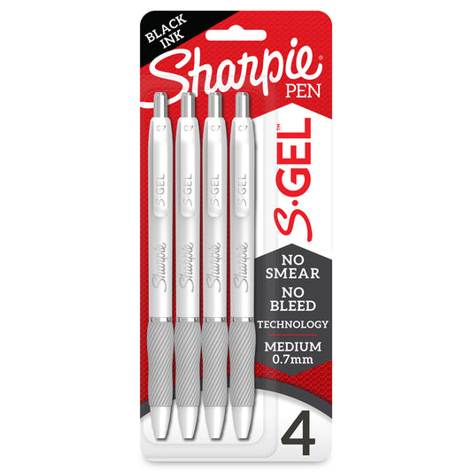 SHARPIE S-GEL WHITE BARREL BLK 4CT