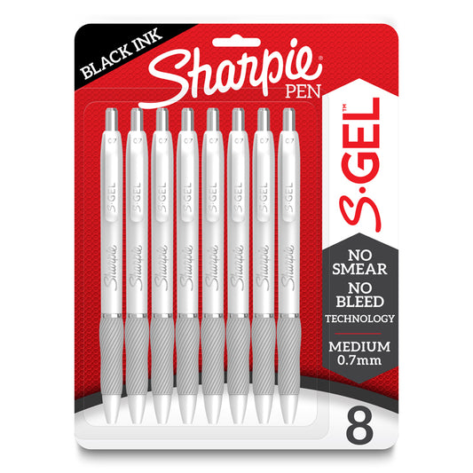 SHARPIE S-GEL WHITE BARREL BLK 8CT