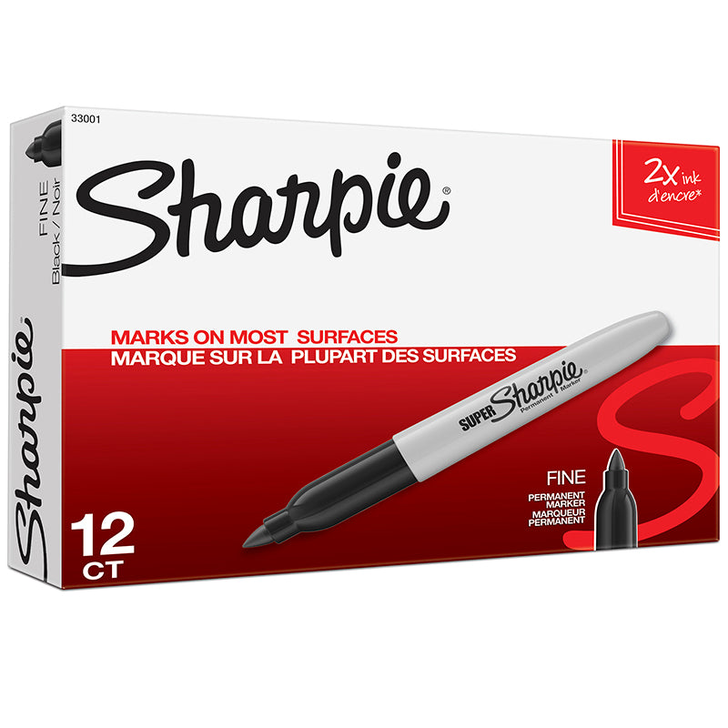 BOX OF 12 BLACK SHARPIE SUPER