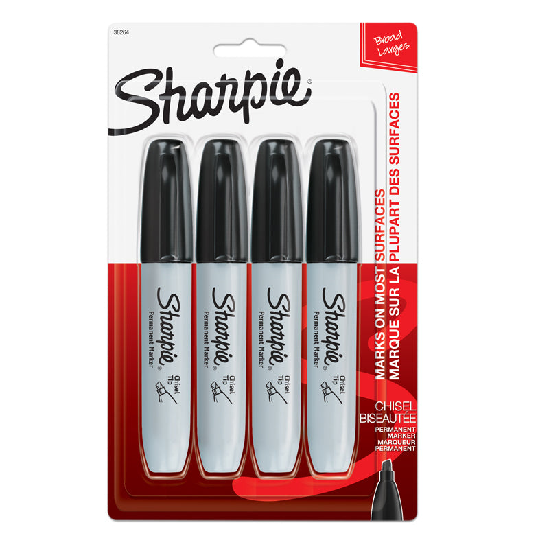 MARKER SET SHARPIE CHISEL BLACK 4CT