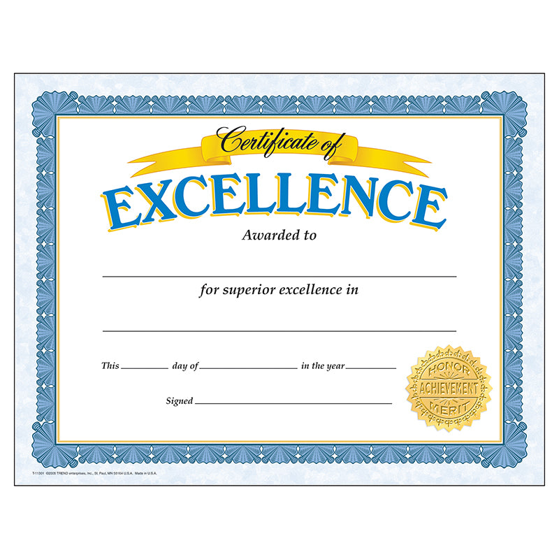 CERTIFICATE OF EXCELLENCE 30/PK