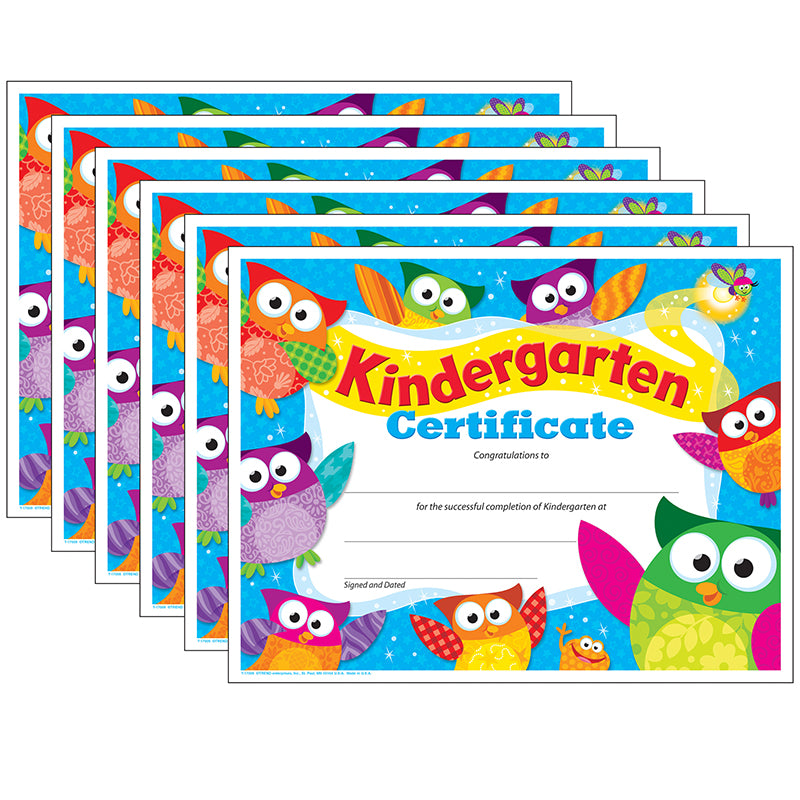 (6 PK) KINDERGARTEN CERTIFICATE OWL