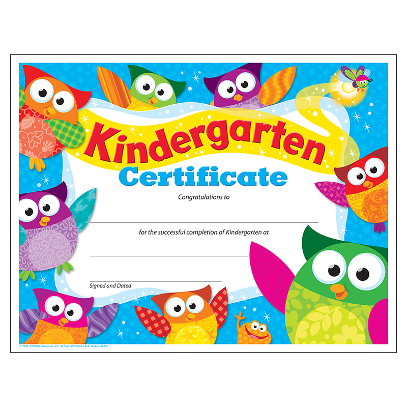 KINDERGARTEN CERTIFICATE OWL STARS