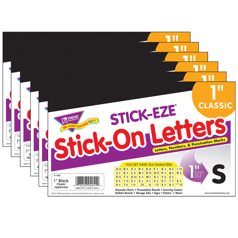 (6 PK) STICK-EZE 1IN BLK LETTERS