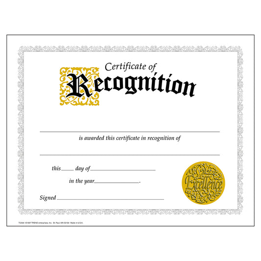 CERTIFICATE OF RECOGNITION 30/PK