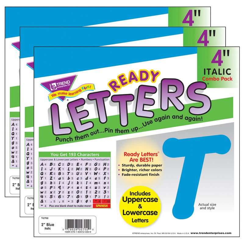 (3 PK) READY LETTERS 4IN ITALIC BLU