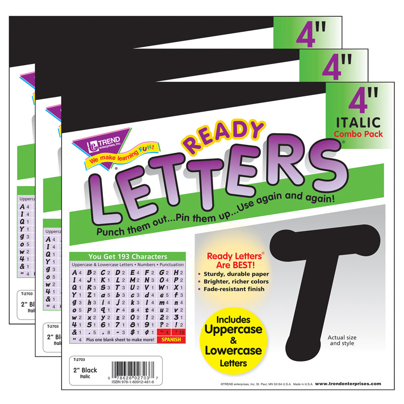 (3 PK) READY LETTERS 4IN ITALIC BLK