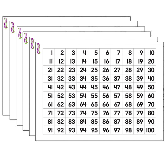 (6 EA) NUMBERS 1-100 WIPE OFF CHART