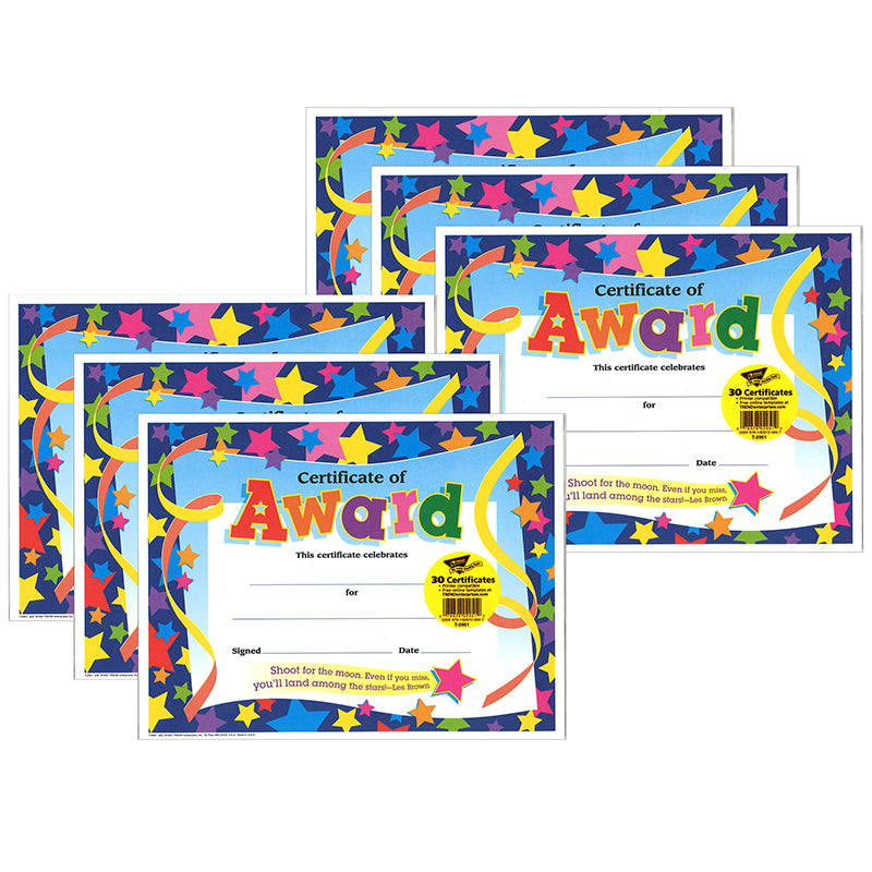 (6 PK) CERTIFICATE OF AWARD STARS