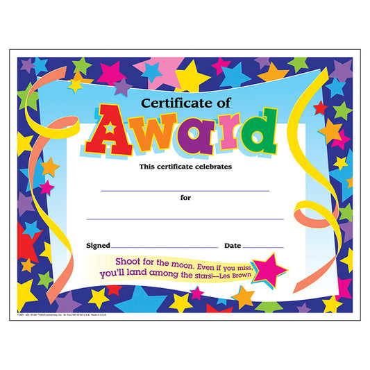 CERTIFICATE OF AWARD STARS 30/PK