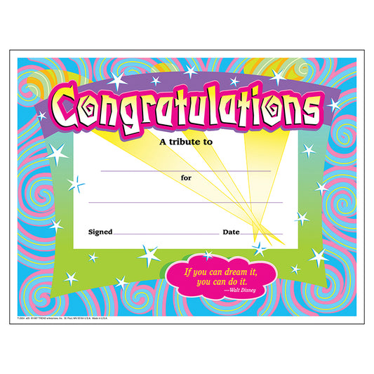 CERTIFICATE CONGRATULATIONS 30/PK