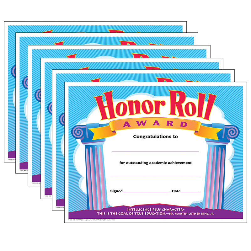 (6 PK) CERTIFICATE HONOR ROLL AWARD