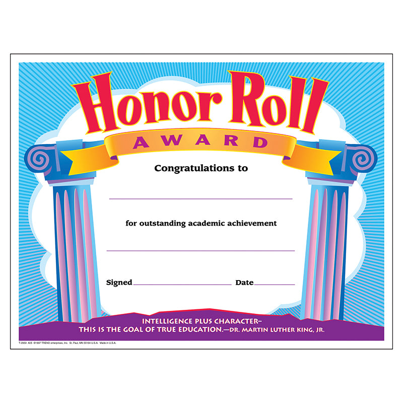 CERTIFICATE HONOR ROLL AWARD 30/PK