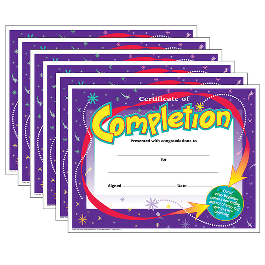 (6 PK) CERTIFICATE OF COMPLETION