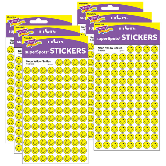 (6 PK) STICKER NEON YELLOW SMILES