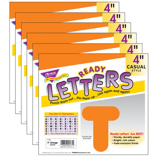 (6 PK) READY LETTERS 4IN ORANGE