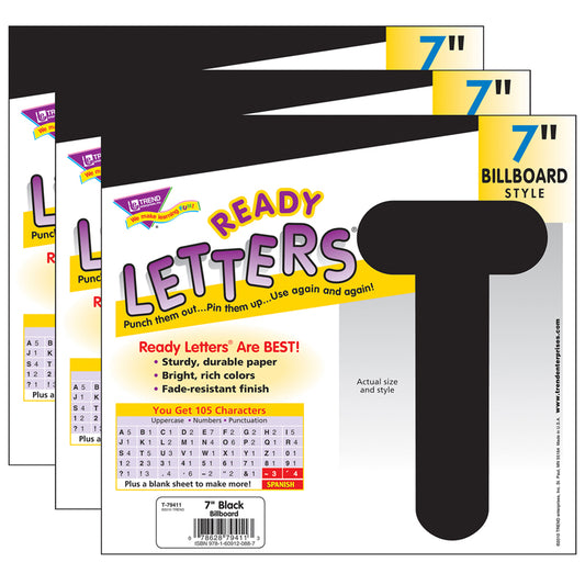 (3 PK) READY LETTERS 7IN BLACK