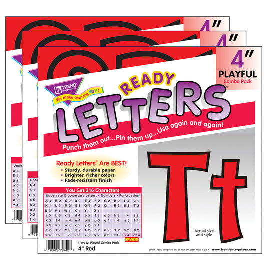 (3 PK) READY LETTER 4IN PLAYFUL RED