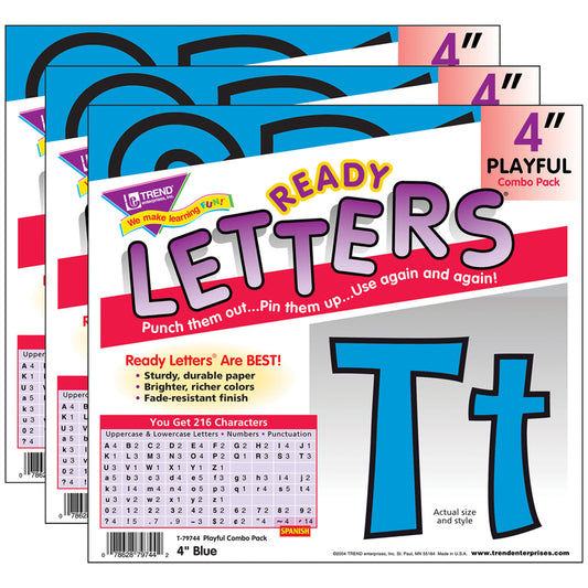 (3 PK) READY LETTER 4IN PLAYFUL BLU