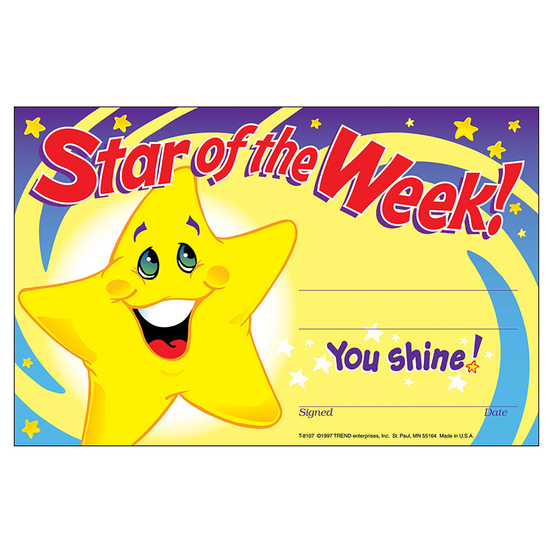 AWARDS STAR OF THE WEEK 30/PK 5X8