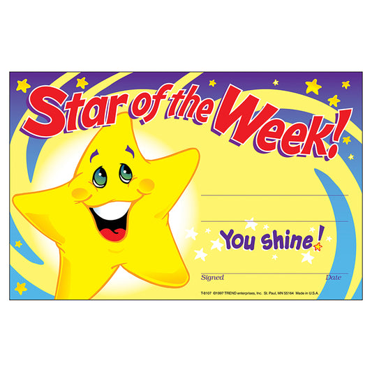 AWARDS STAR OF THE WEEK 30/PK 5X8