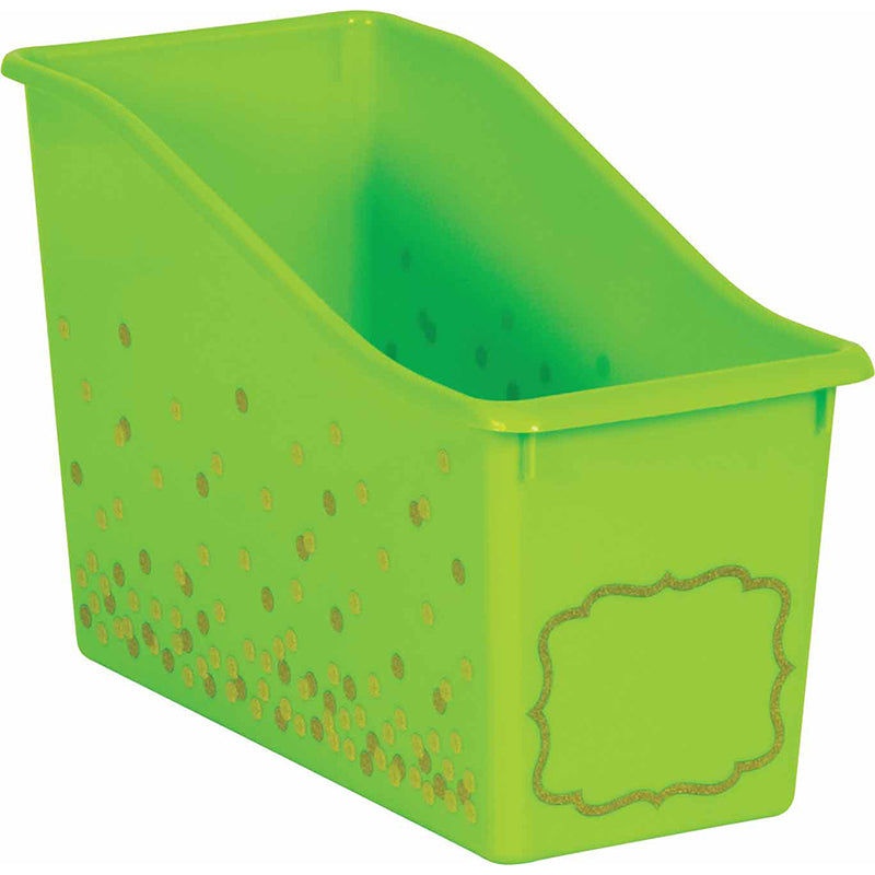 LIME CONFETTI PLASTIC BOOK BIN