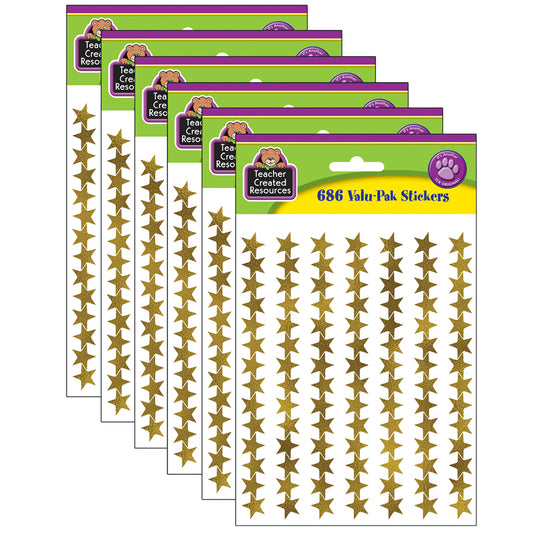 (6 PK) GOLD FOIL STAR STICKERS VALU
