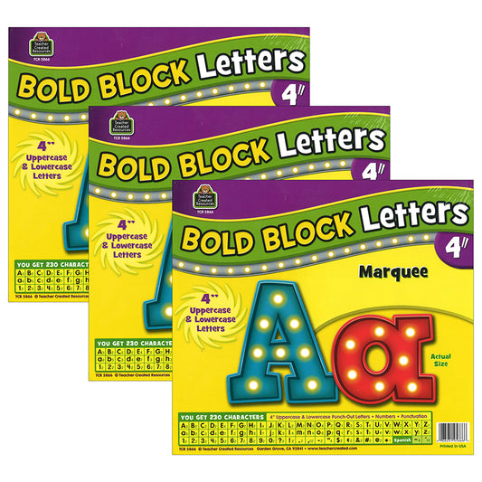 (3 PK) MARQUEE BOLD BLOCK 4 IN LTRS