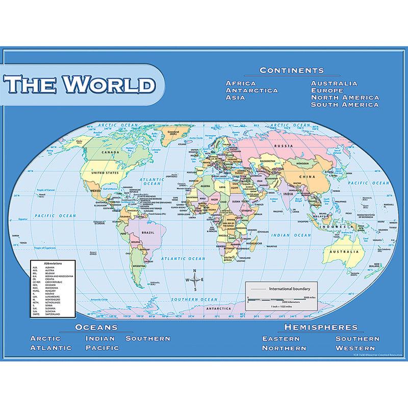 WORLD MAP CHART 17X22