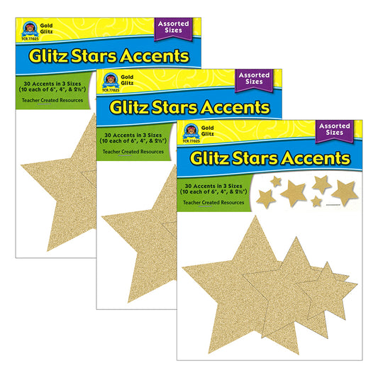 (3 PK) GOLD GLITZ STARS ACCNTS ASST