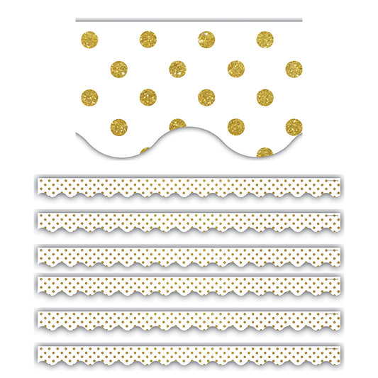 (6 PK) GOLD DOTS ON WHITE SCALLOPED