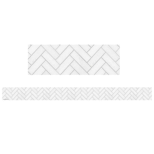 WHITE HERRINGBONE STRAIGHT BORDER