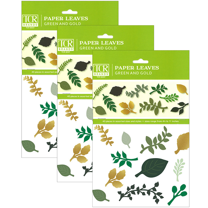 (3 PK) GREEN AND GOLD PAPER LEAVES