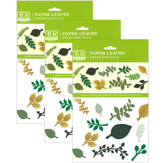 (3 PK) GREEN AND GOLD PAPER LEAVES