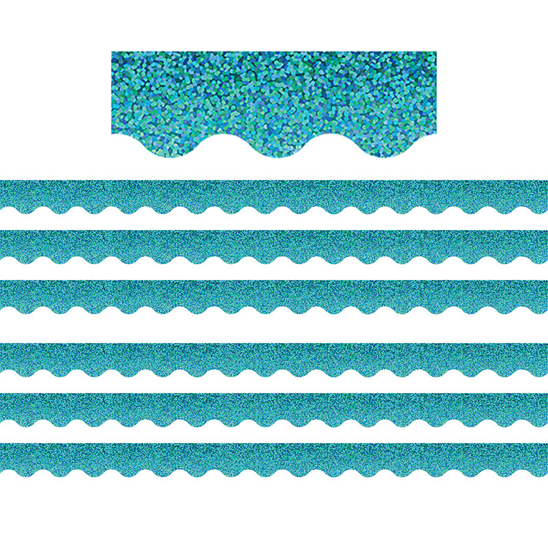 (6 PK) TEAL SPARKLE SCALLOPED