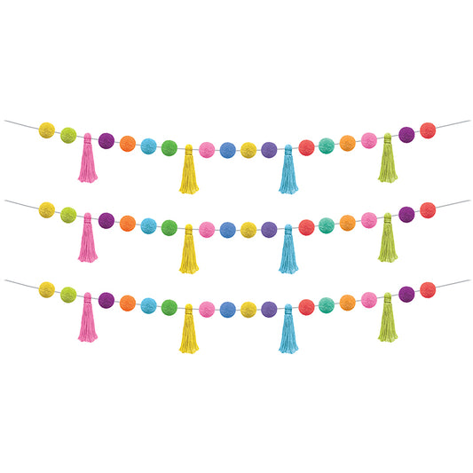 (3 EA) COLORFUL POM-POMS & TASSELS