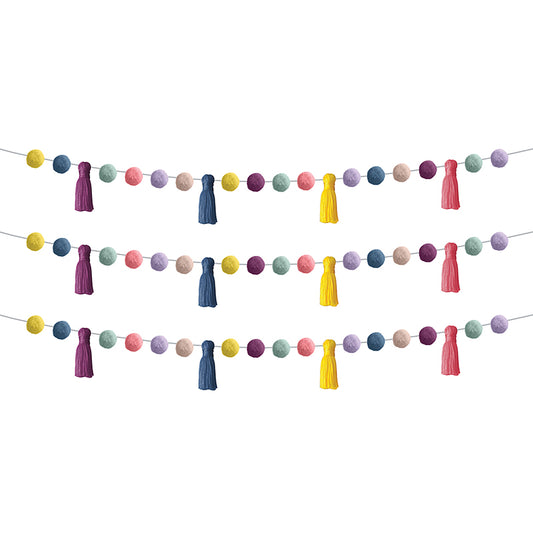 (3 EA) POM-POMS & TASSELS GARLAND