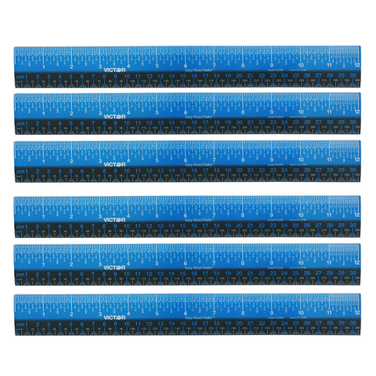 (6 EA) 12IN RULER PLASTIC BLU BLK