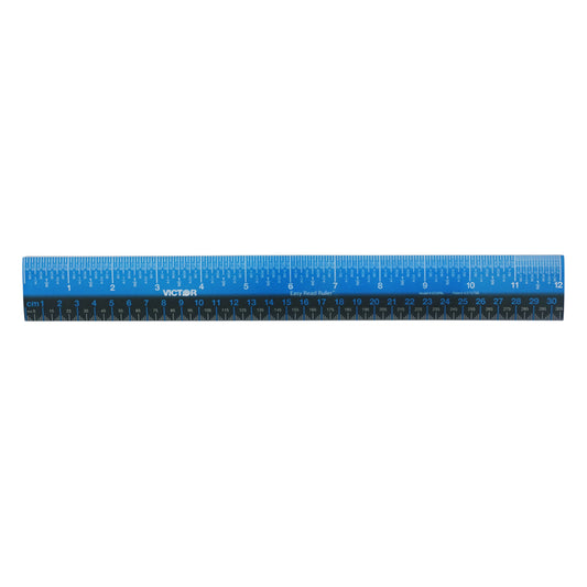 12IN RULER PLASTIC BLUE BLACK