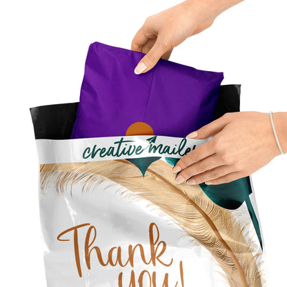 Creative Poly Mailers 10x13 inch 100 pcs, Shipping Bags, Thank You Floral Fur Packaging Bags with Self Adhesive Strip, 2.35 Mil Durable Mailing Envelopes for Shipping Multipurpose